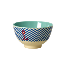 Blue Sailor Stripe & Anchor Print Small Melamine Bowl Rice DK